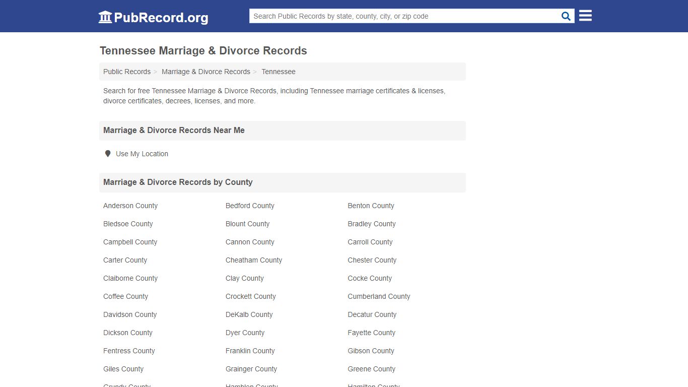 Free Tennessee Marriage & Divorce Records - PubRecord.org